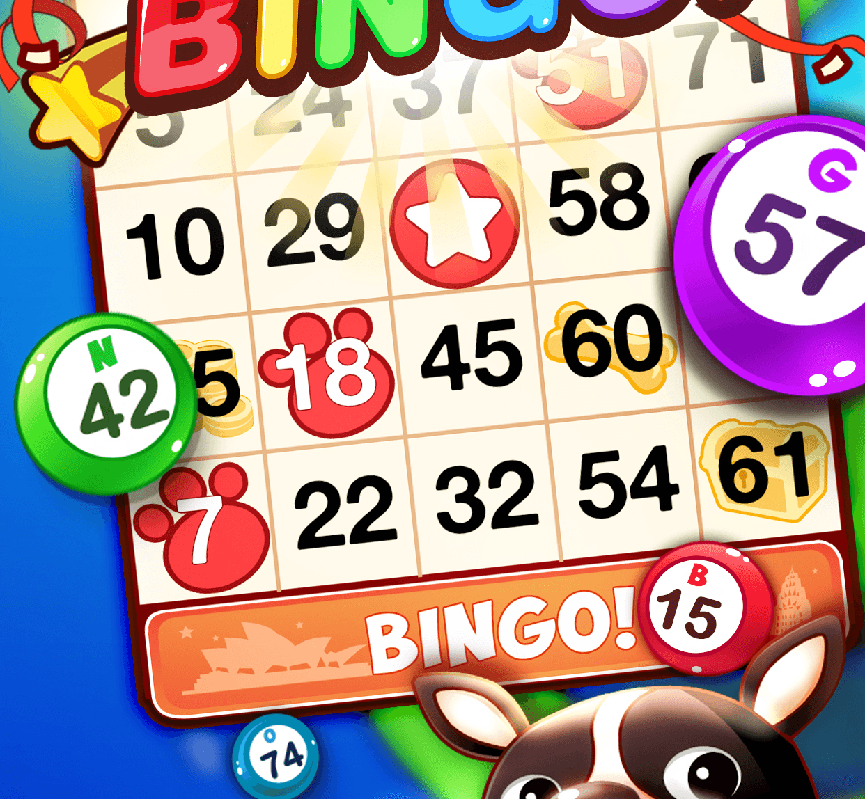 A DoubleU Bingo card mid-round with numbers daubed across it and called balls alongside
