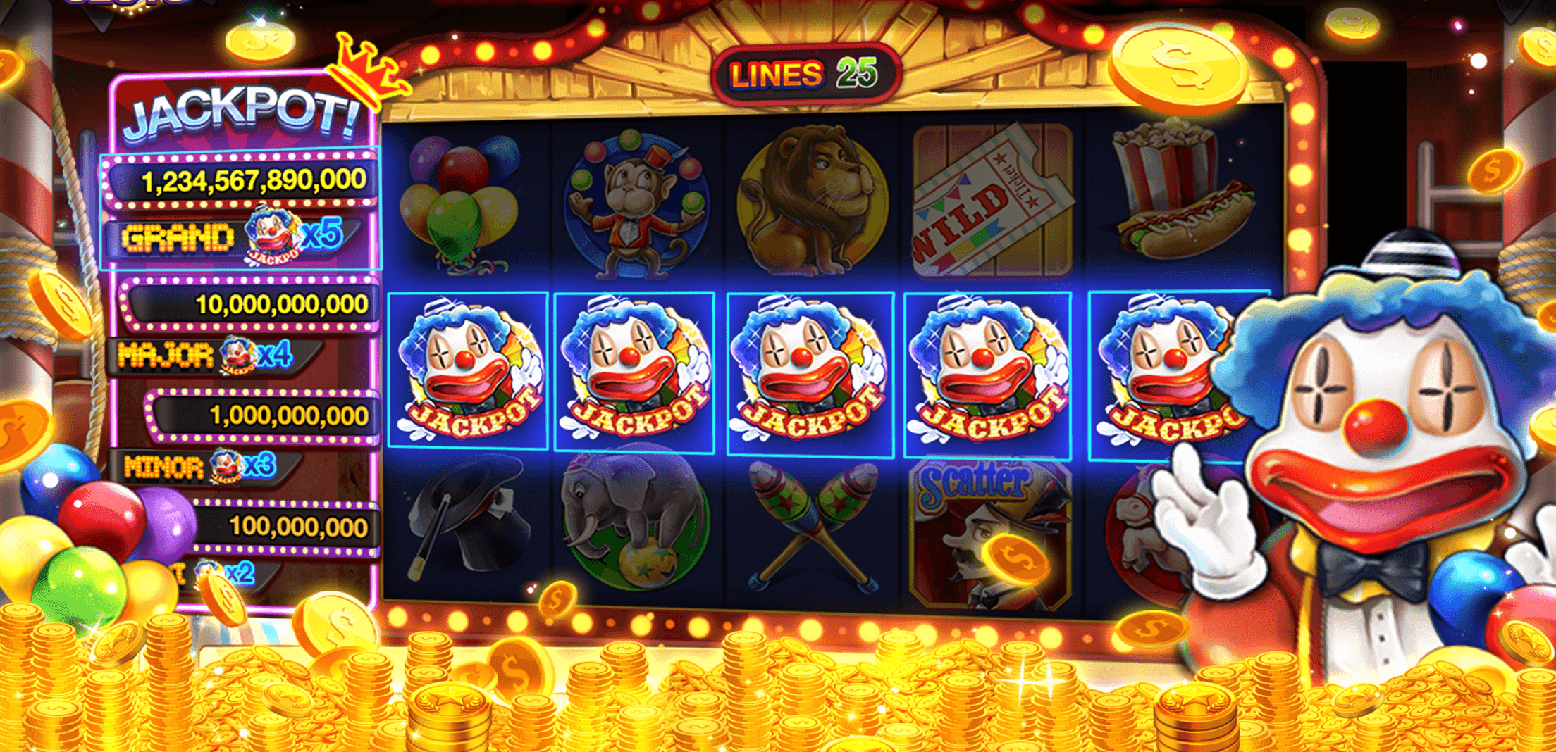 A LuckyBomb Casino slot showing a Jackpot, Grand, Major and Minor ladder beside reels filled with jackpot symbols