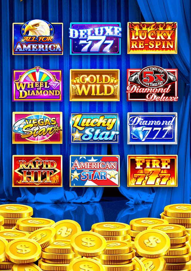 The Vegas Star Casino machine list showing twelve titles including All For America, Deluxe 777, Wheel of Diamond and Fire 777