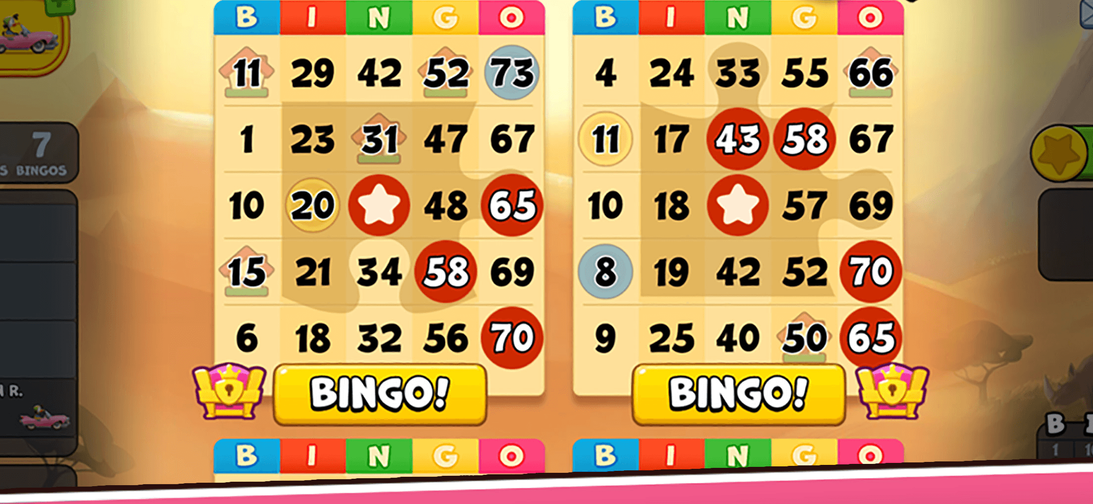 Several Bingo Drive cards played side by side, each with its own BINGO button