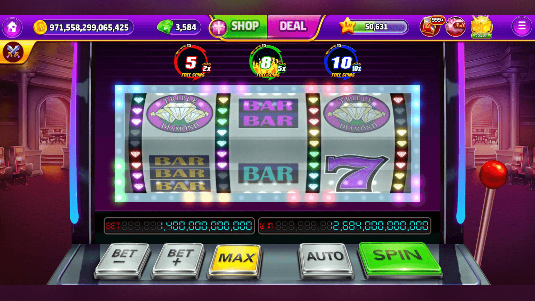 A Bravo Classic Slots machine with free-spin counters above the reels
