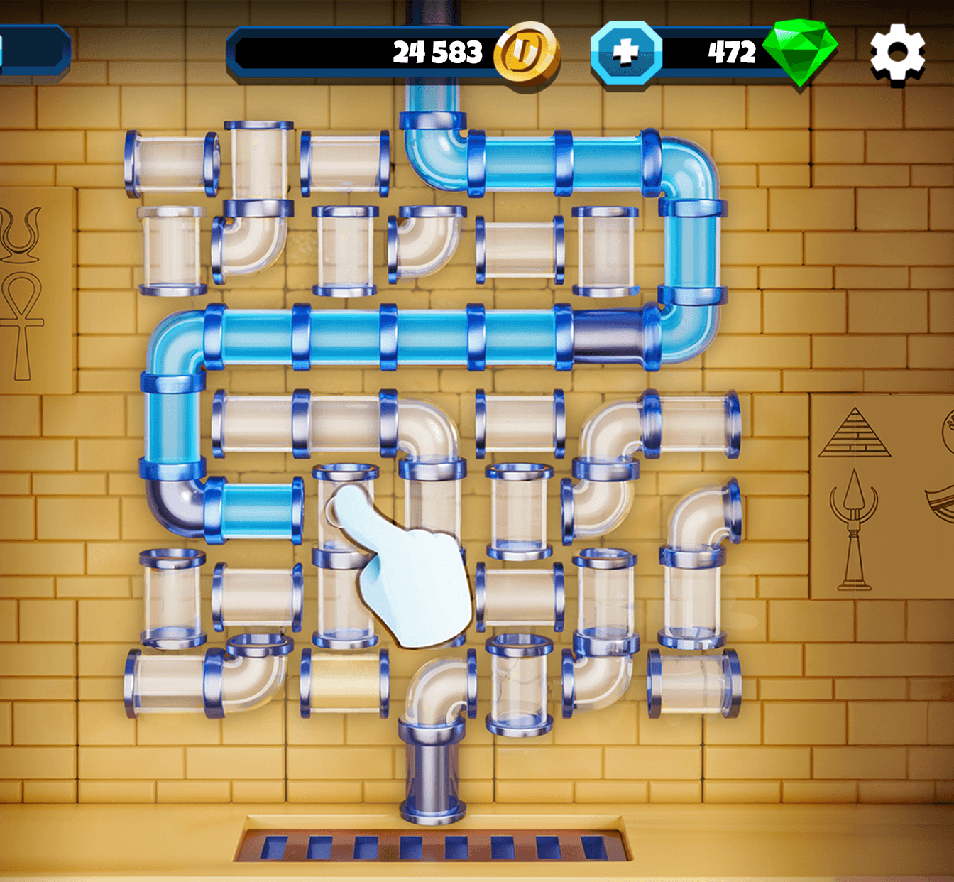 A pipe-connecting puzzle in Diggy's Adventure, with the energy and currency counters along the top