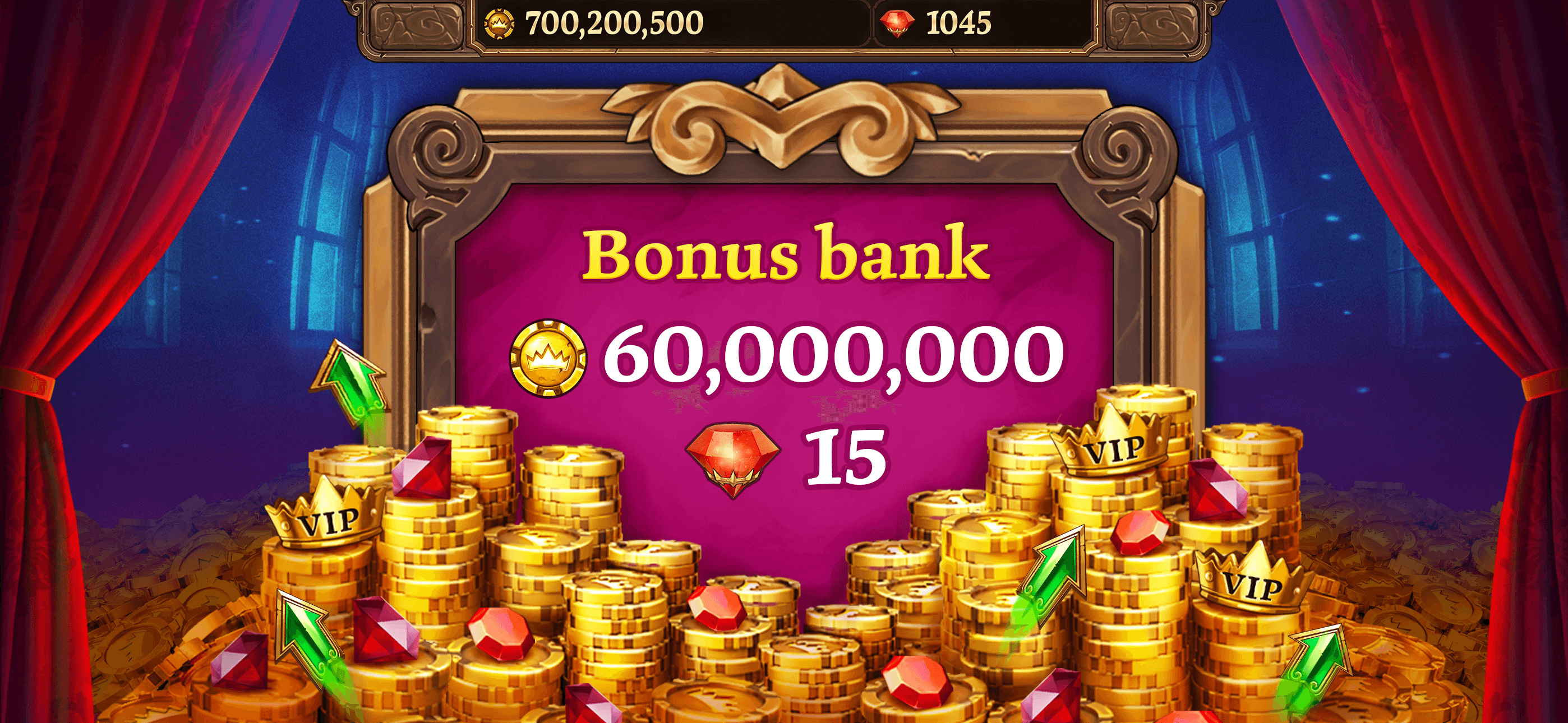 The Bonus Bank screen in Scatter HoldEm Poker showing 60,000,000 chips accumulated