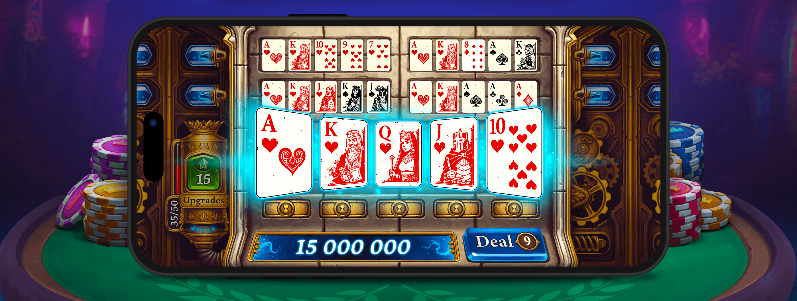 The hourly bonus in Scatter HoldEm Poker, dealt as a video poker hand with a Deal button